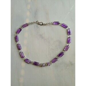 Vintage Amethyst Beads Clear Crystal Spacer Statement Necklace